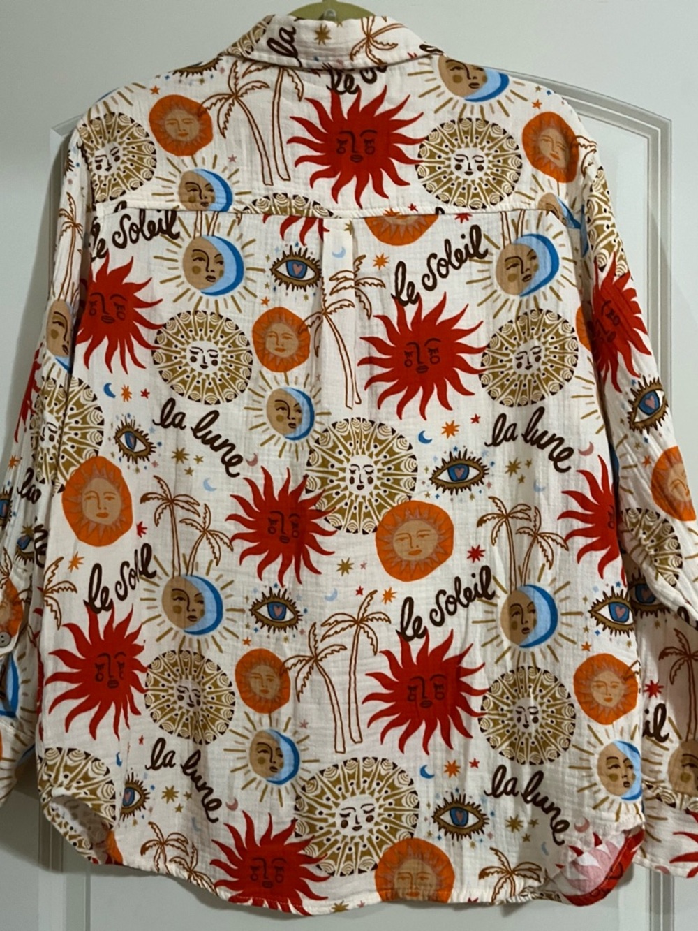 Ivy Jane Colorful Sun & Moon Print Button-Up Shirt Cotton Summer Gauzy Boho - Picture 5 of 13